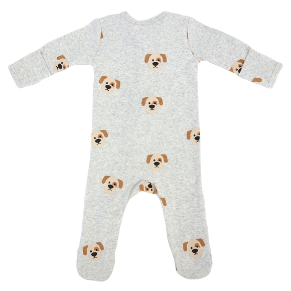 oh baby! Cotton Baby Rib Zipper Footie Puppy Face Print Heather Gray 6M - Picture 2 of 7